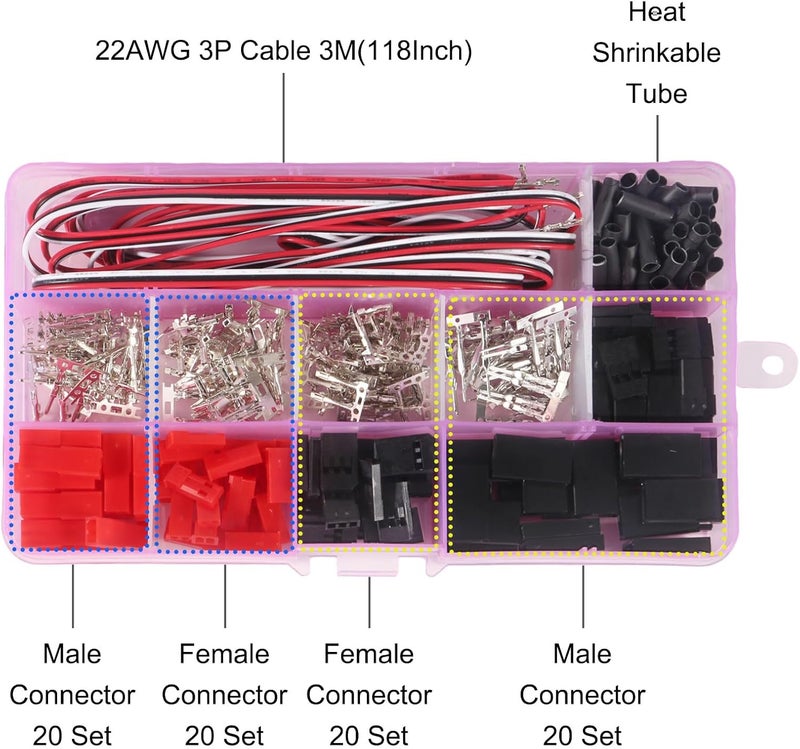 AEDIKO JST Servo Connector Kit 40 Sets Servo Plug Male Female Connector Crimp Pin Cable Kit Compatible JST SYP Futaba for Hitec Spektrum RC - Image 2